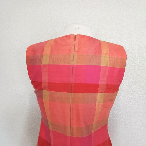 Liz Claiborne Pink Orange Block Pattern Silk Sheath Dress Size 6 - Picture 11 of 15